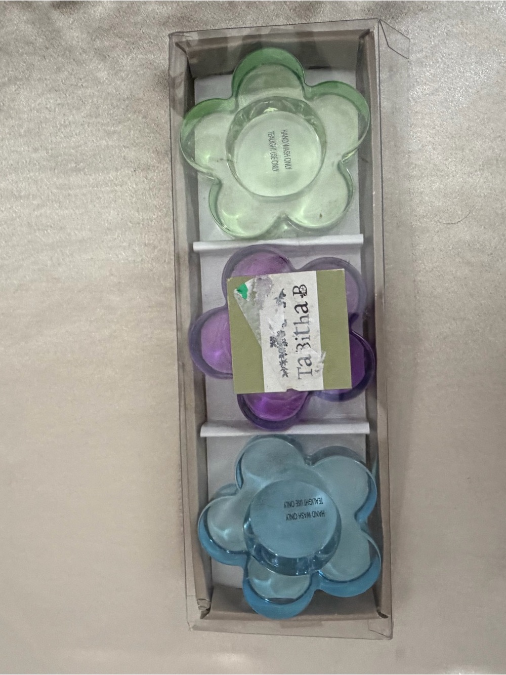 Tabitha B. Flower Shaped Glass Tealight Candle Holder Set, Multi-Color 3 Piece
